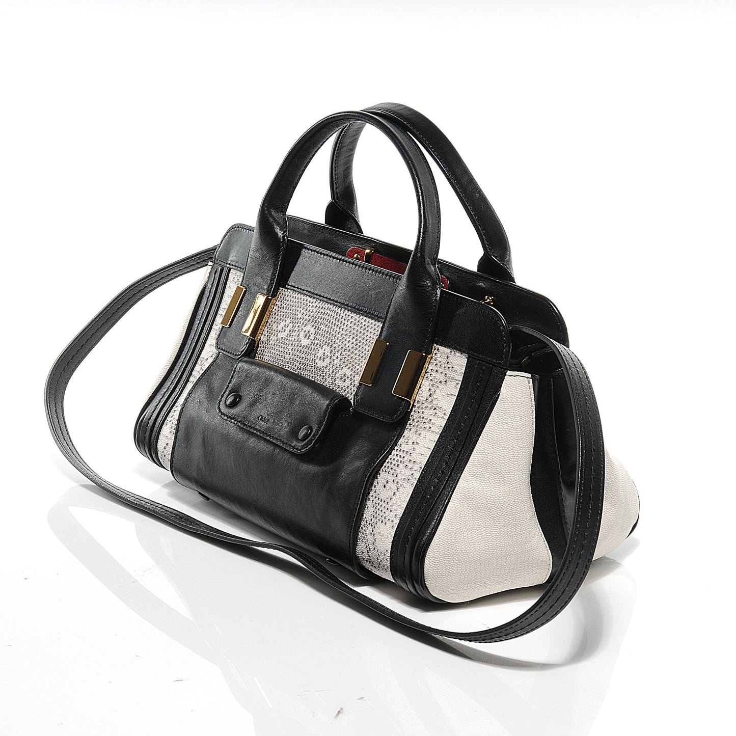 Lizard Embossed Mini Alice Satchel Black White
