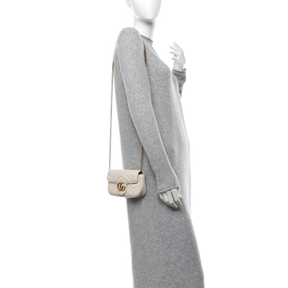 Gucci Calfskin Matelasse Super Mini GG Marmont Shoulder Bag White 2 of 10