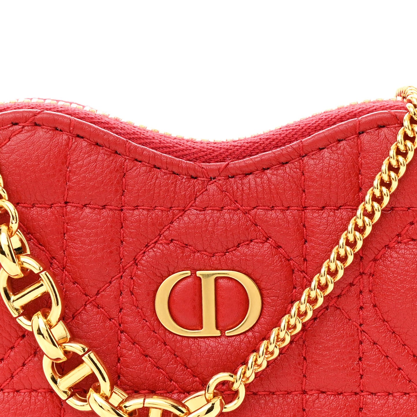 Calfskin Cannage Dioramour Caro Heart Pouch With Chain Red