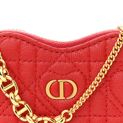 Christian Dior Calfskin Cannage Dioramour Caro Heart Pouch With Chain Red 9 of 11