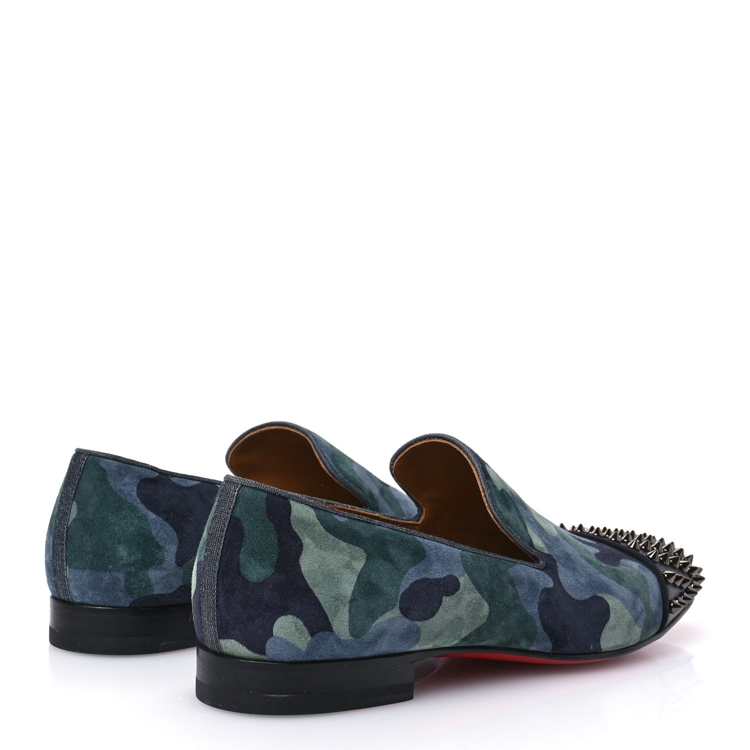 Christian Louboutin Suede Mens Spooky Spiked Flat Loafers 44 Green Blue 4 of 8