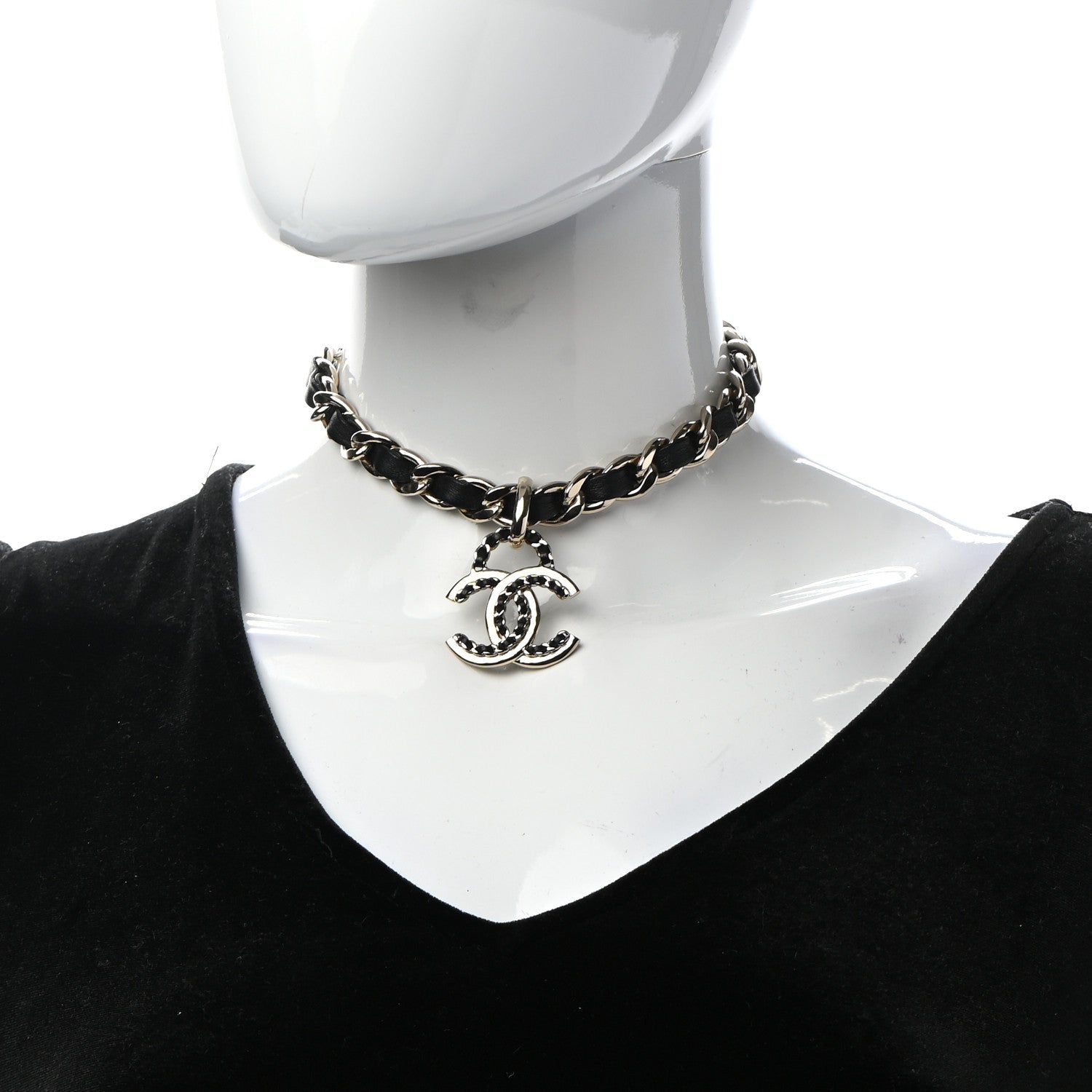 Chanel Metal Lambskin Chain CC Choker Necklace Black Gold 2 of 7