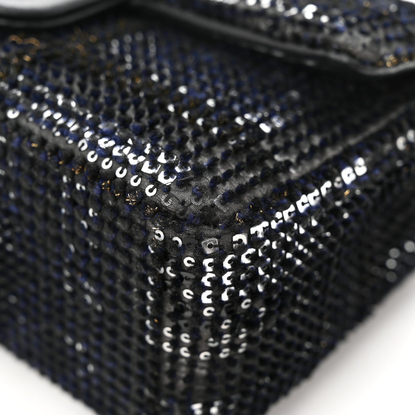 Sequin Mini Rectangular Single Flap Black Silver