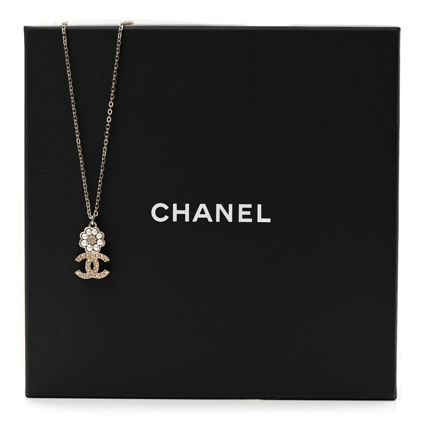 Pearl Crystal CC Flower Pendant Necklace Gold Light Brown Pearly White