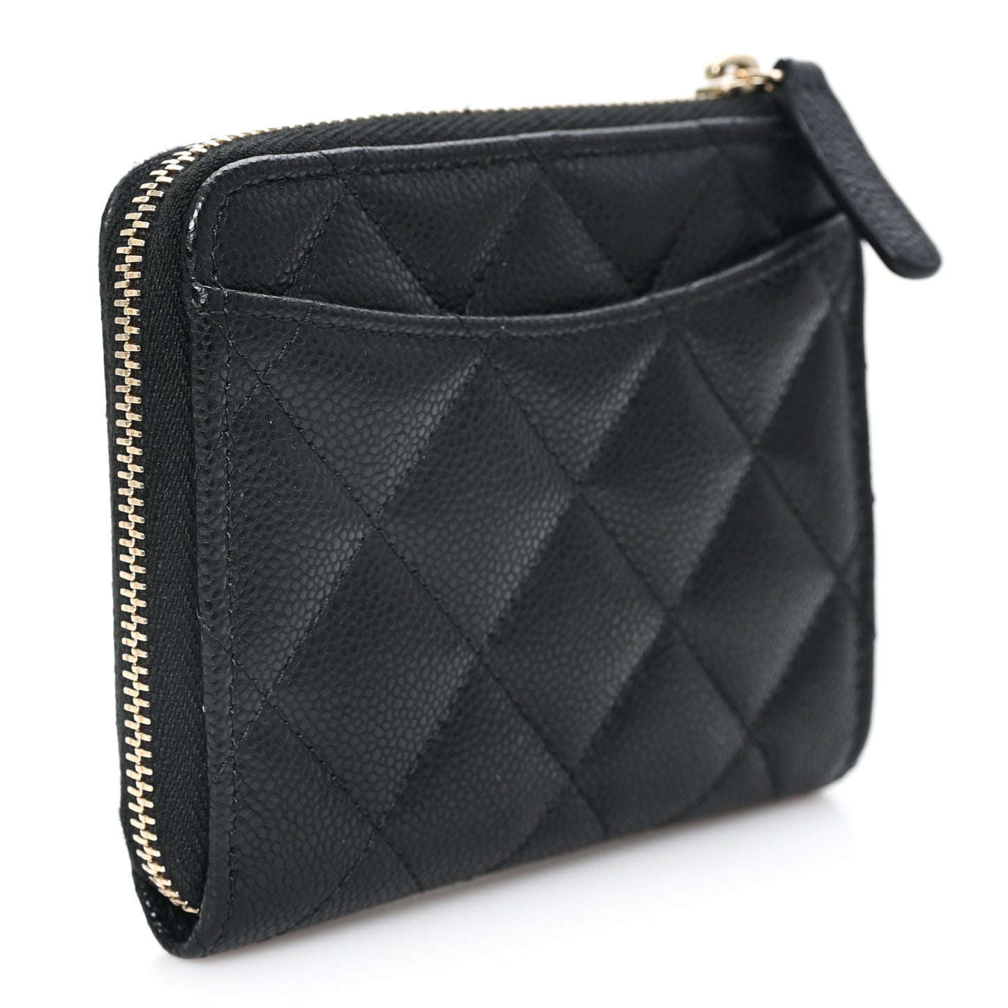 Caviar Quilted CC Zip Around Card Holder Wallet Black