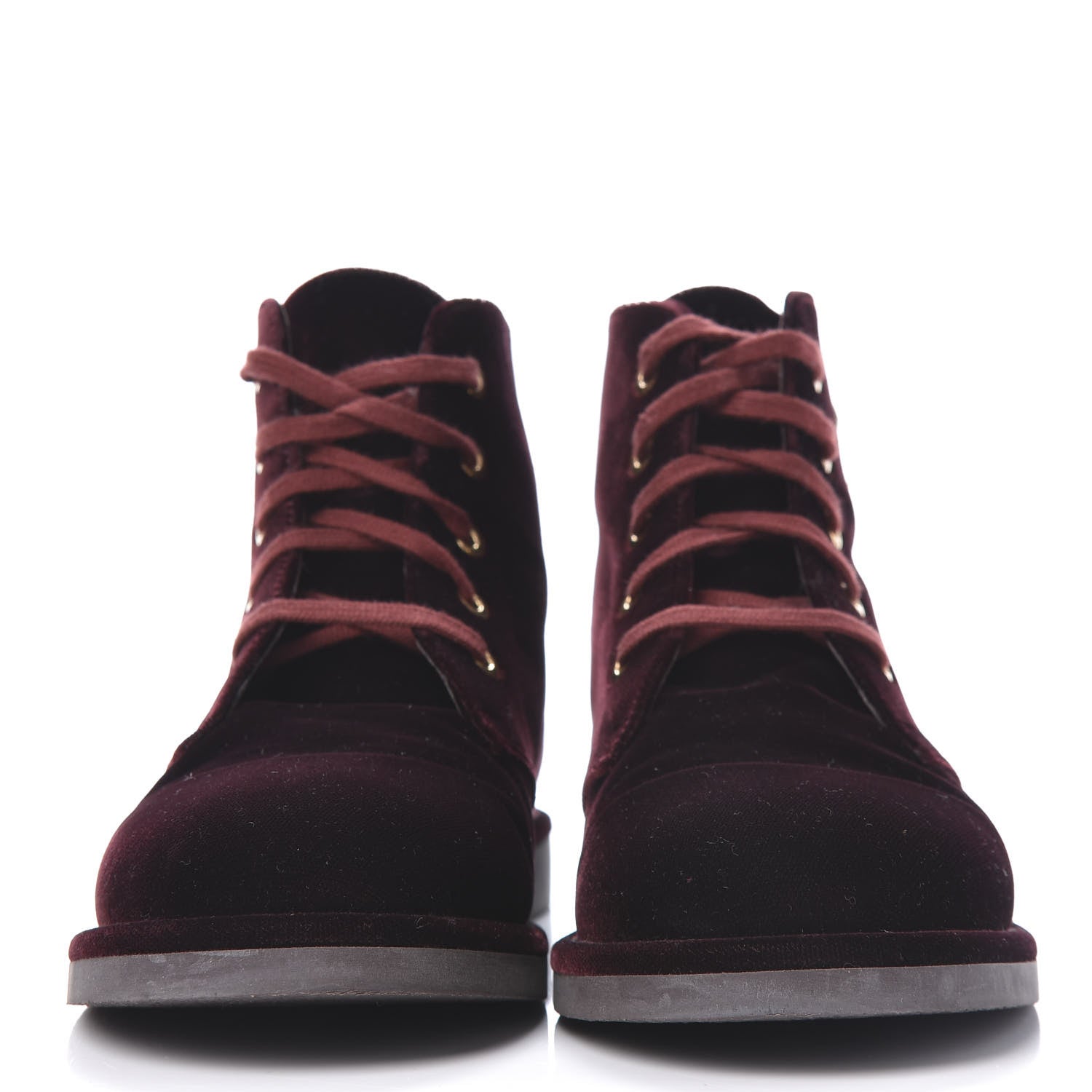 Chanel Velvet CC Lace Up Boots 36.5 Burgundy 2 of 10