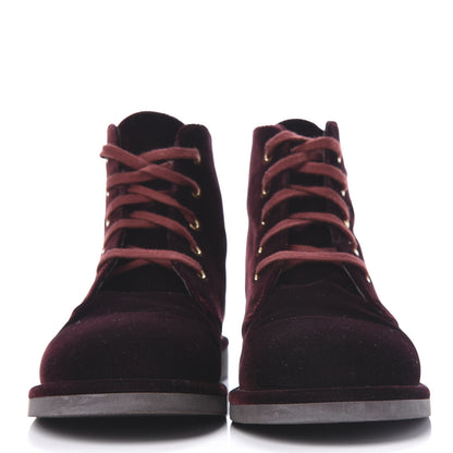 Chanel Velvet CC Lace Up Boots 36.5 Burgundy 2 of 10