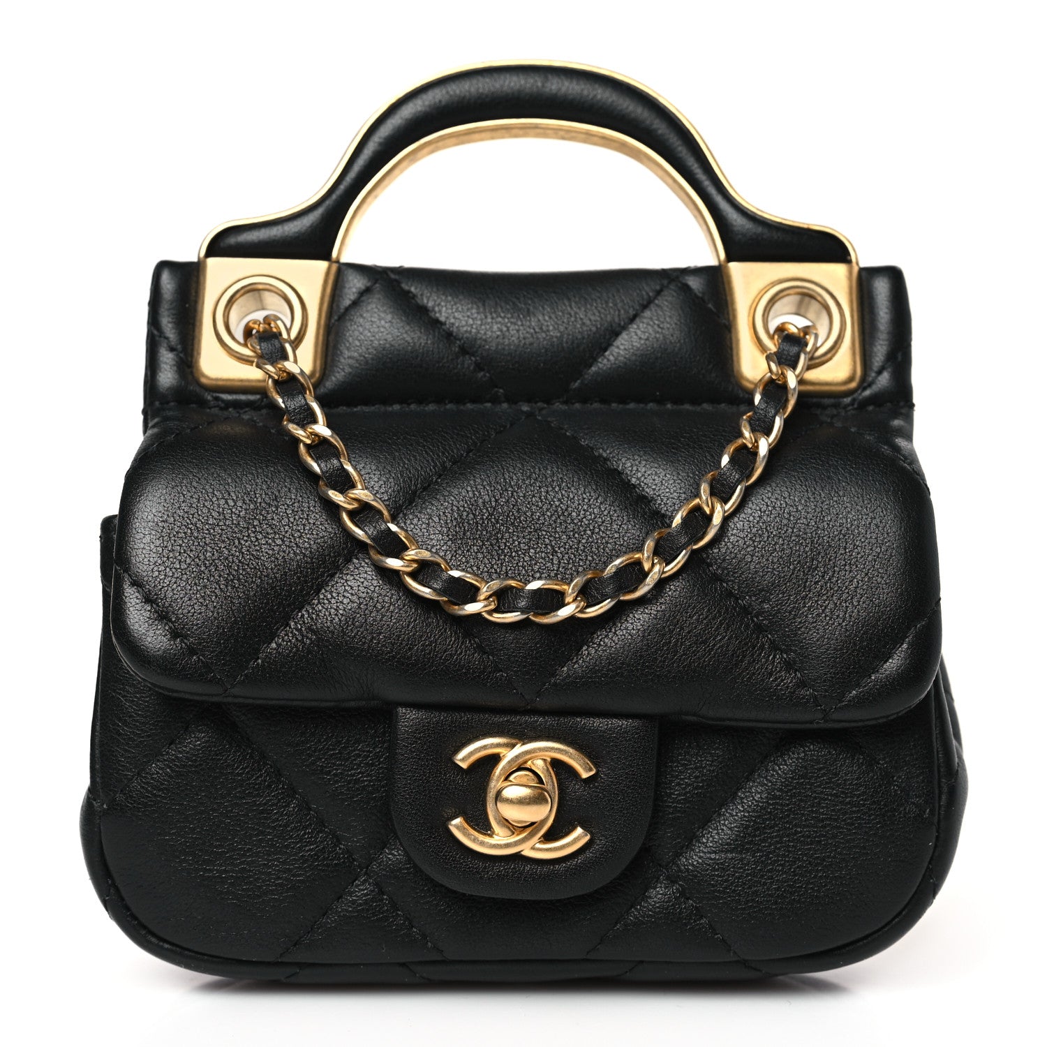 Chanel Calfskin Quilted Lady Handle Flap Card Holder With Chain Black 1 of 9