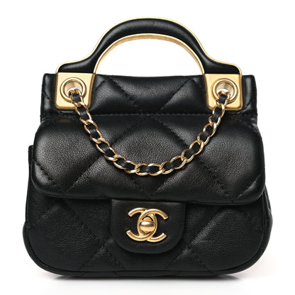 Chanel Calfskin Quilted Lady Handle Flap Card Holder With Chain Black 1 of 9