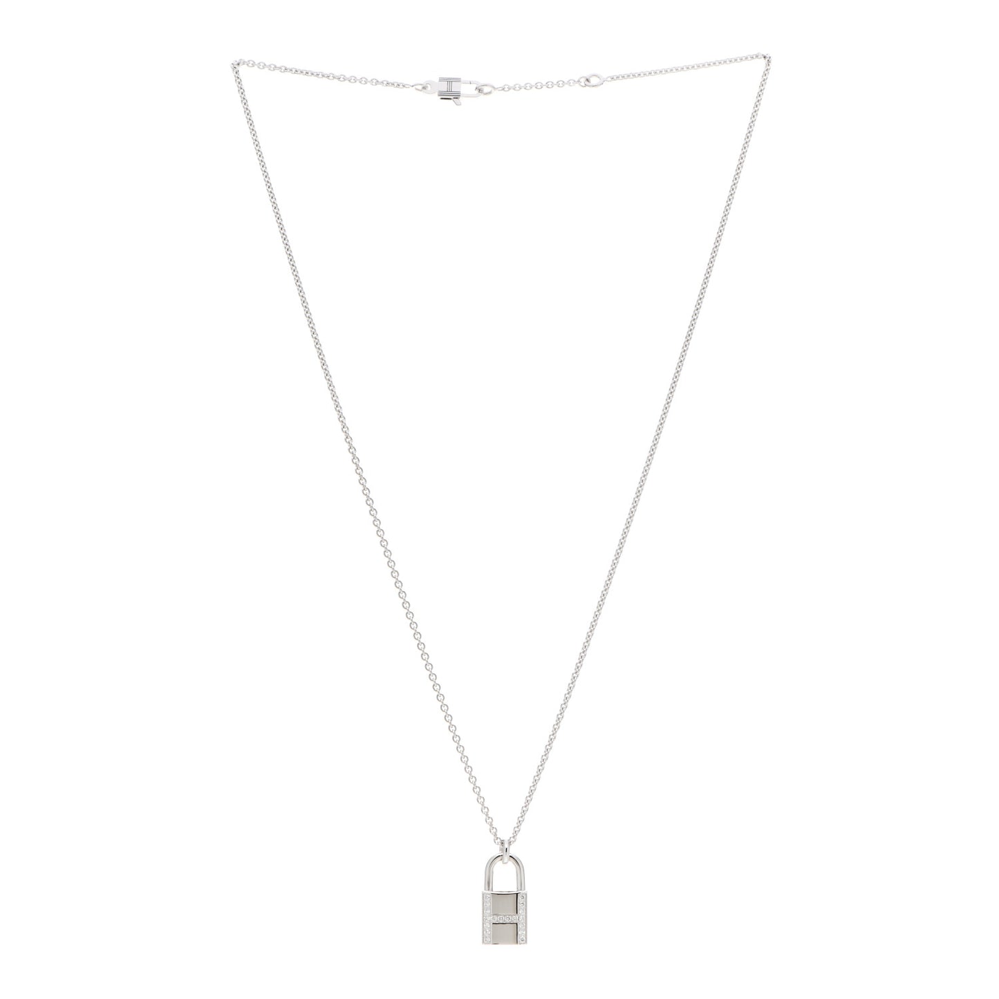 18K White Gold Diamond Amulettes Cadenas Pendant Necklace