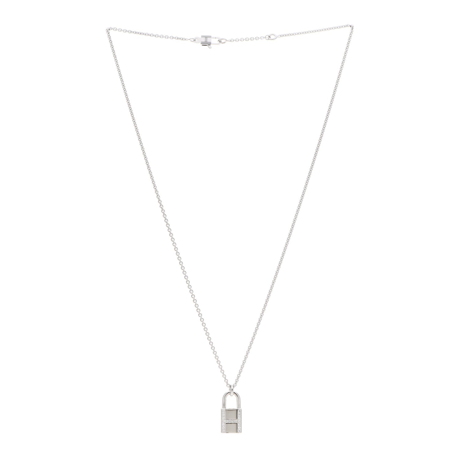 Hermes 18K White Gold Diamond Amulettes Cadenas Pendant Necklace 3 of 5