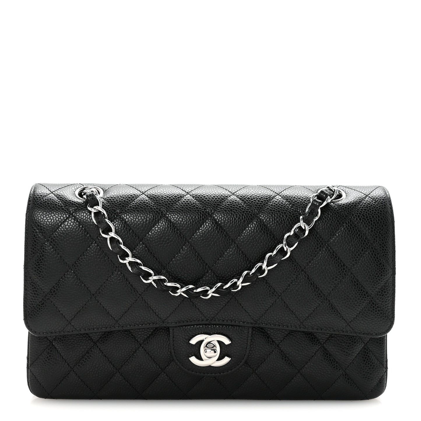 Caviar Quilted Medium Double Flap Black