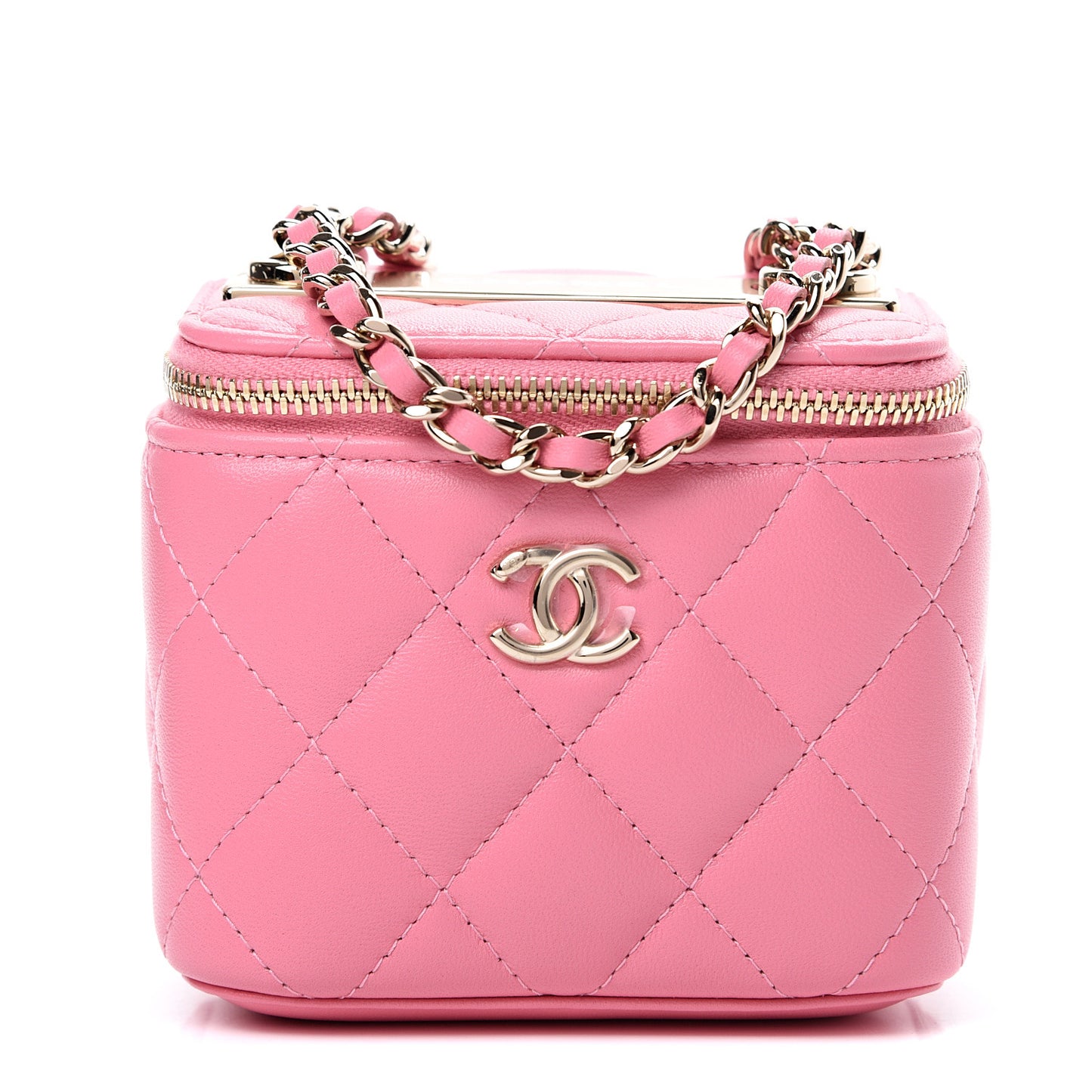 Lambskin Quilted Mini Vanity Case With Chain Pale Pink