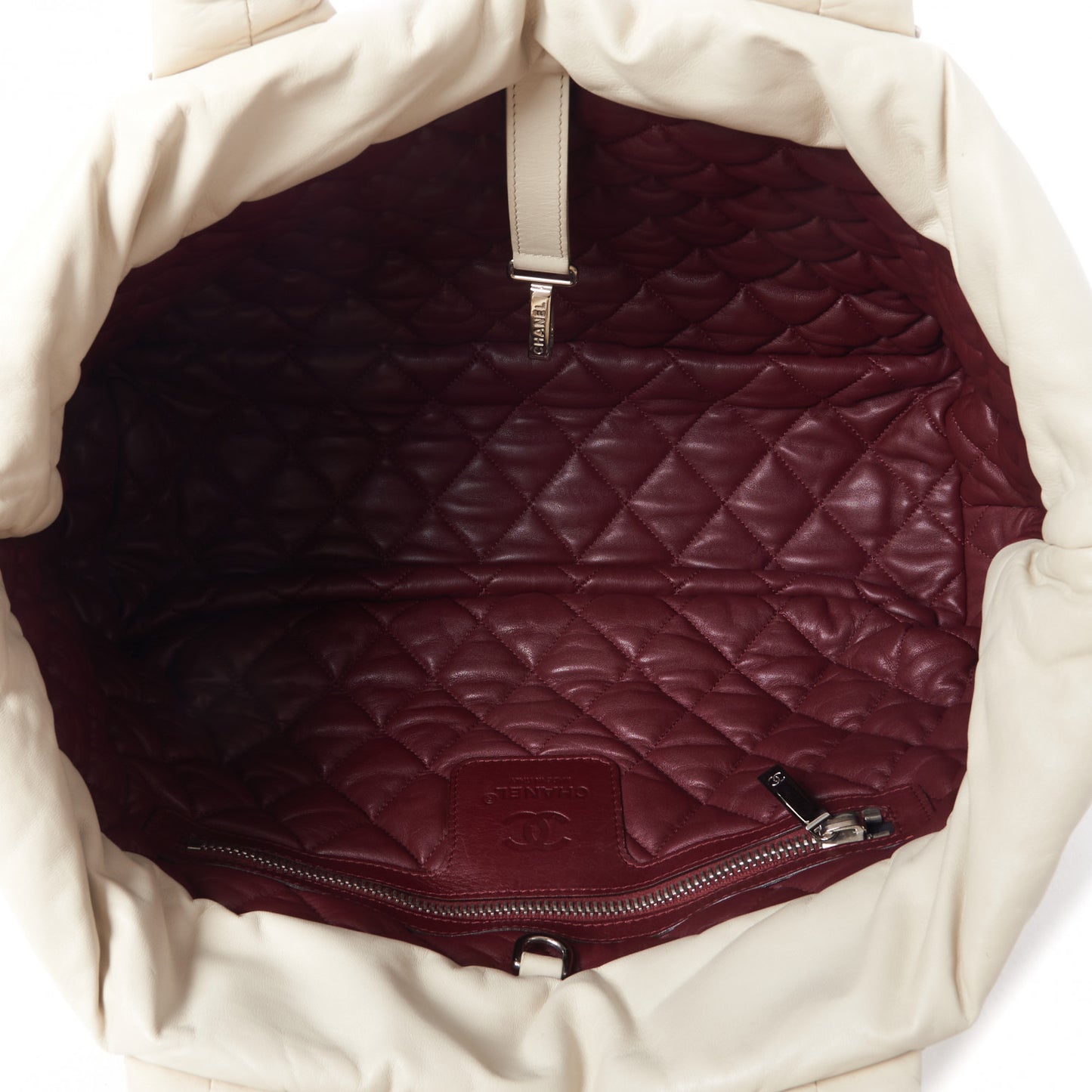 Lambskin Quilted Large Coco Cocoon Tote White Burgundy