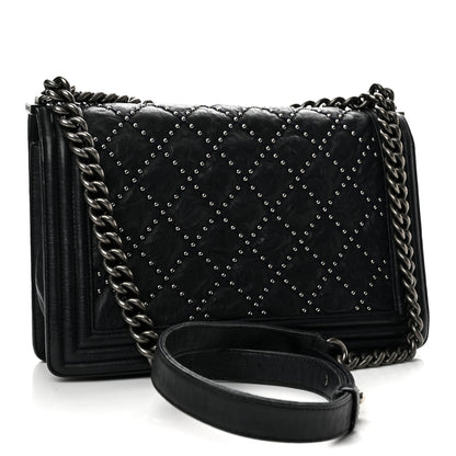 Chanel Crumpled Lambskin New Medium Studded Boy Flap Black 3 of 14