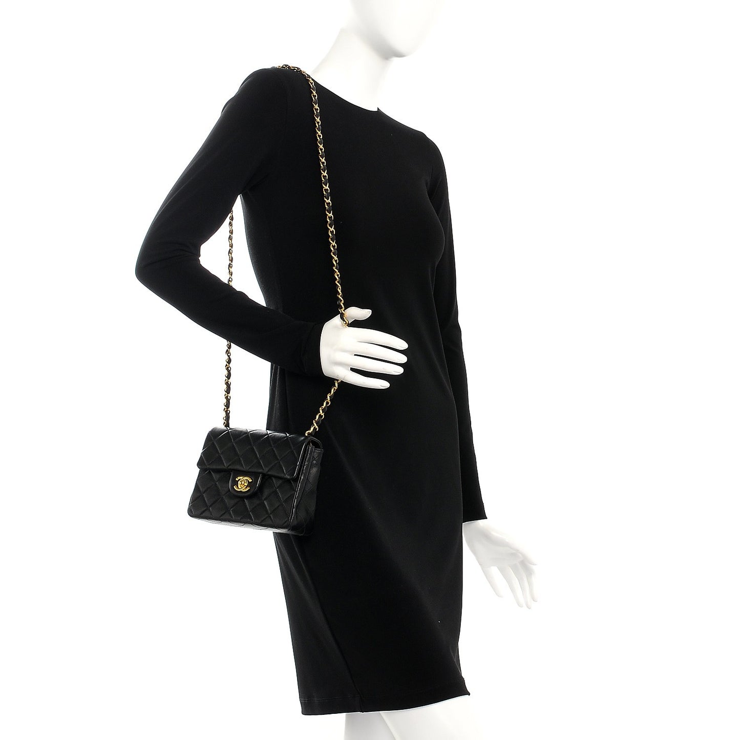 Lambskin Quilted Mini Square Flap Black