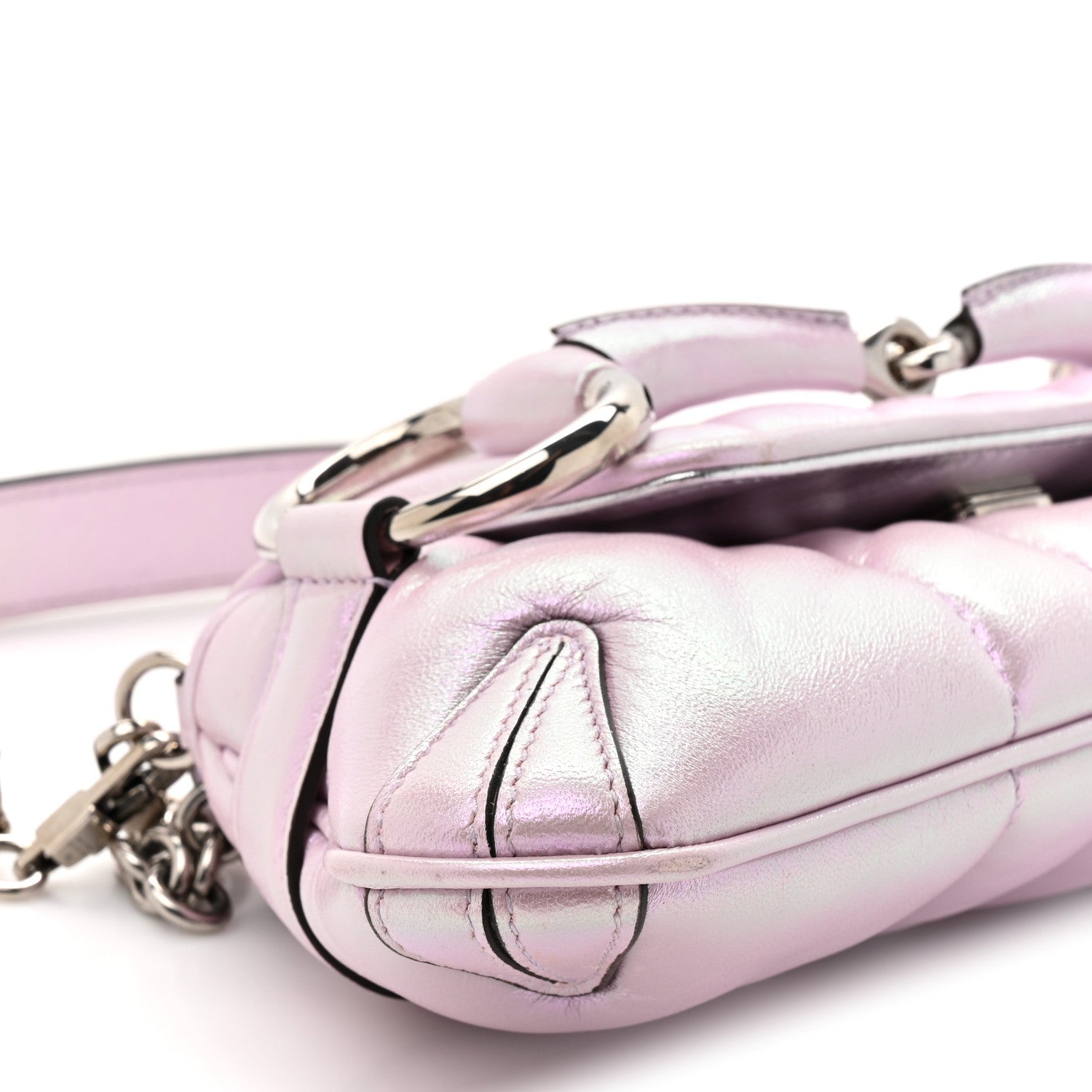 Gucci Iridescent Nappa Vertical Matelasse Small Maxi Horsebit Chain Shoulder Bag Escape Pink 10 of 12