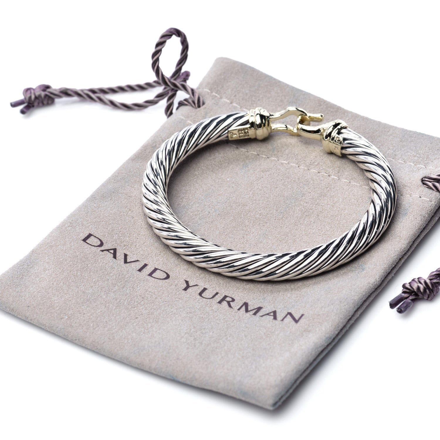 David Yurman Sterling Silver 14K Yellow Gold 7mm Cable Classic Buckle Bracelet 7 of 7