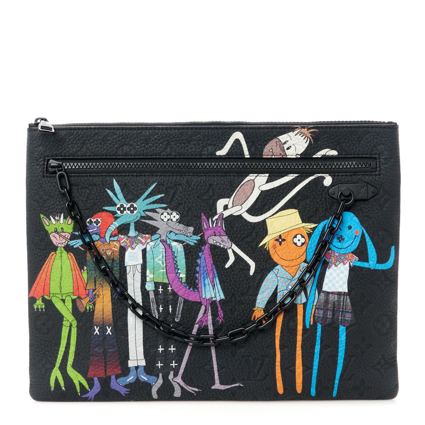 Taurillon Monogram Embroidered Cartoon LV Friends A4 Pochette Black