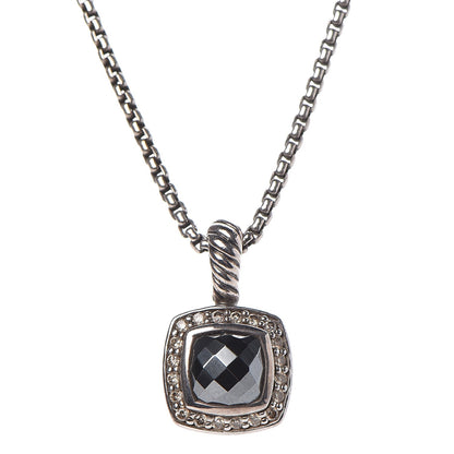 David Yurman Sterling Silver Diamond Hematine 7mm Petite Albion Necklace 4 of 6