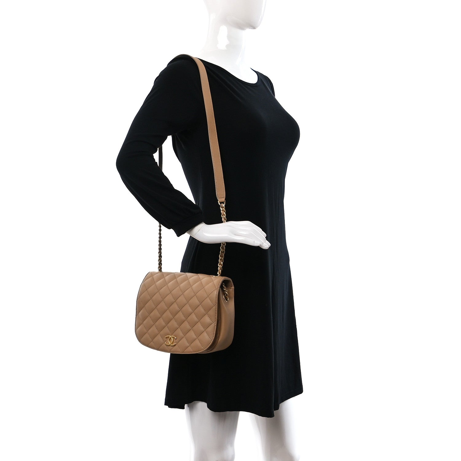 Chanel Calfskin Quilted Messenger Flap Beige 2 of 11