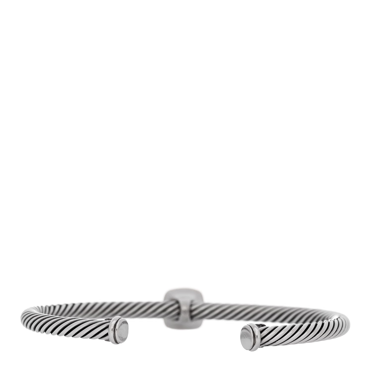 David Yurman Sterling Silver 18K Yellow Gold Diamond 4mm Cable Classics Station Bracelet 2 of 3