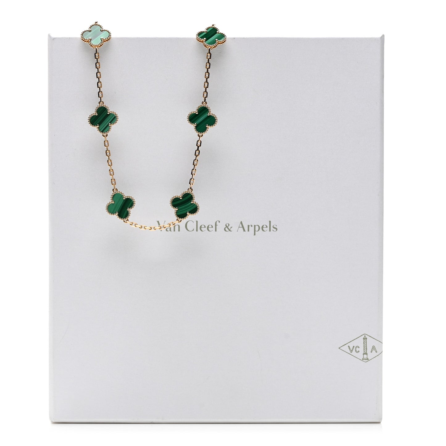 18K Yellow Gold Malachite 10 Motifs Vintage Alhambra Necklace