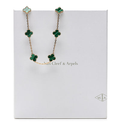 Van Cleef & Arpels 18K Yellow Gold Malachite 10 Motifs Vintage Alhambra Necklace 7 of 7