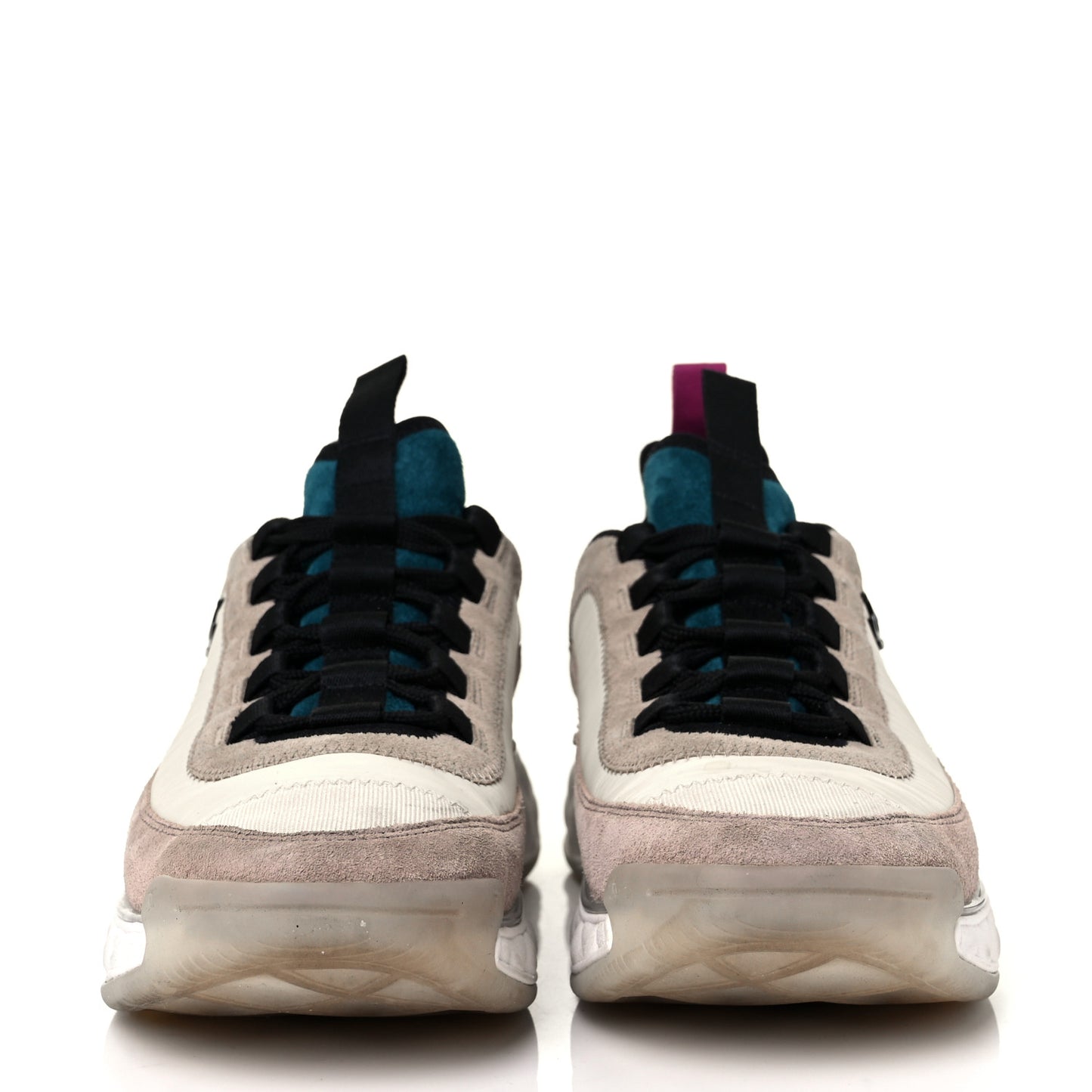 Suede Calfskin Nylon Grosgrain CC Sneakers 38.5 Beige Pink