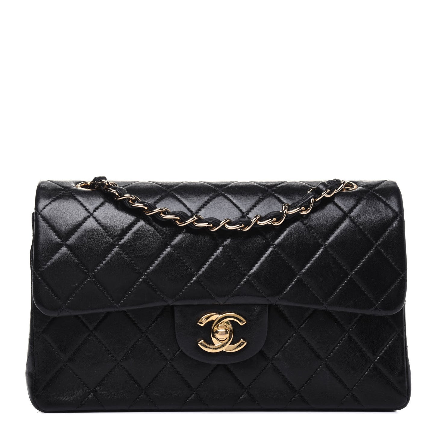 Lambskin Quilted Small Double Flap Black