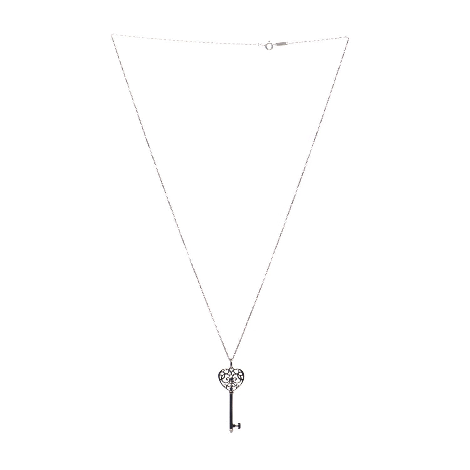 Tiffany Sterling Silver Blue Sapphire Enchant Heart Key Pendant Necklace 3 of 7