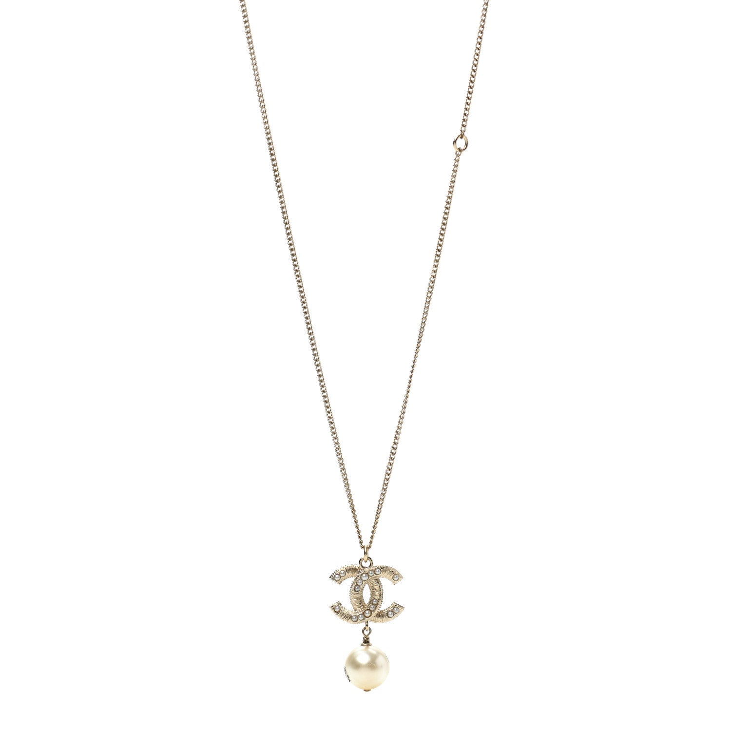Chanel Pearl CC Pendant Necklace Gold 1 of 9