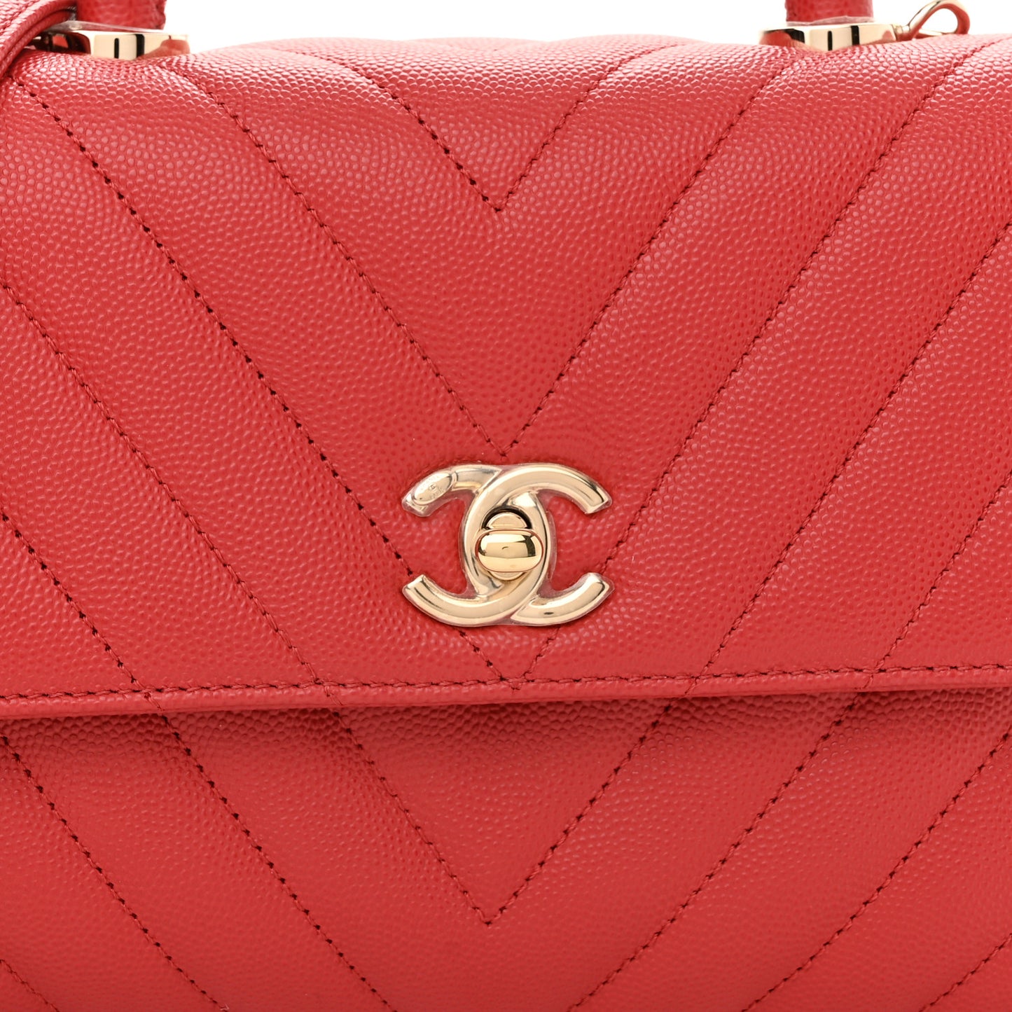 Caviar Chevron Quilted Mini Coco Handle Flap Red