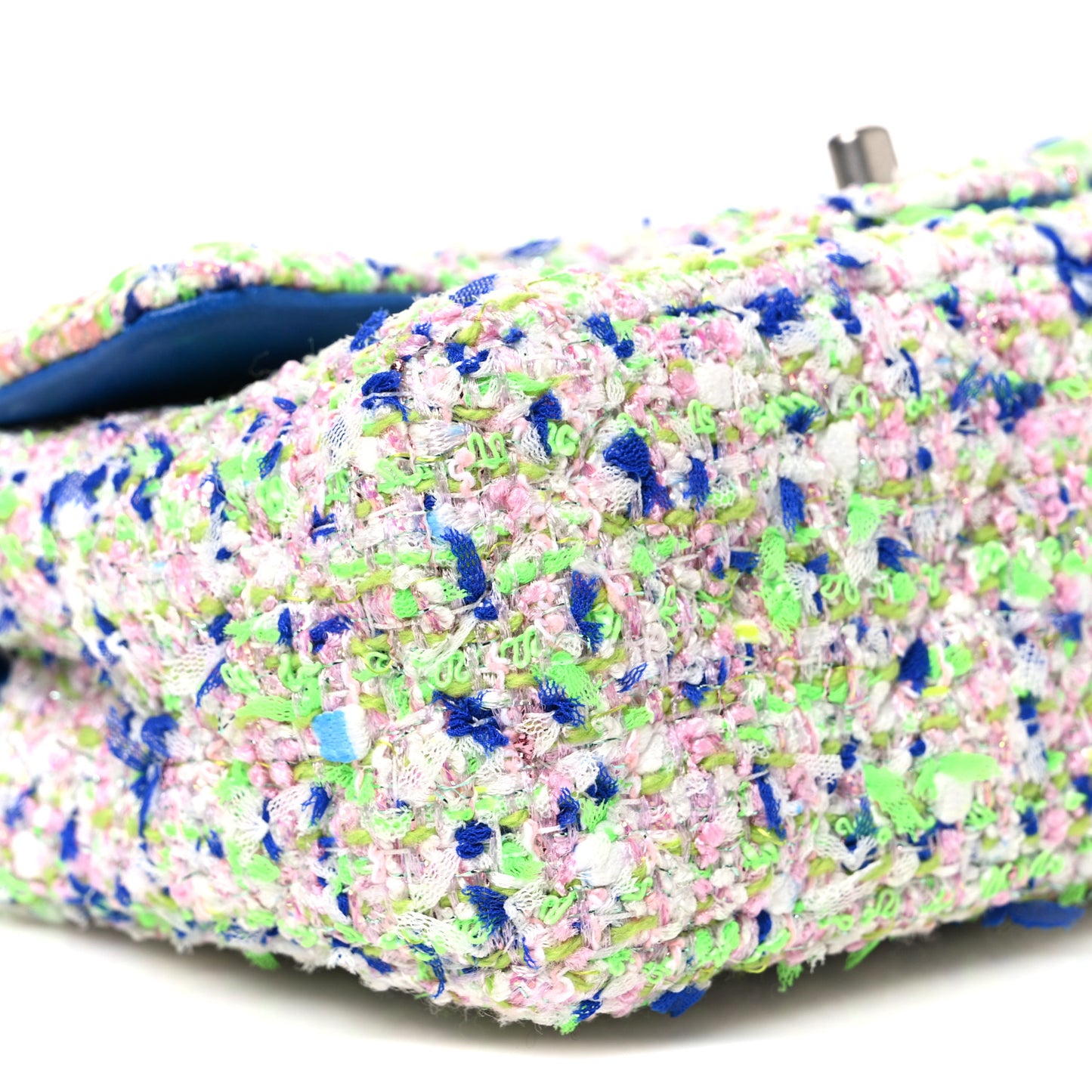 Tweed Quilted Mini Rectangular Flap White Blue Green