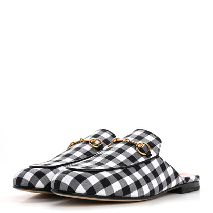 Gucci Cotton Gingham Womens Princetown Slippers 38 White Black 4 of 11