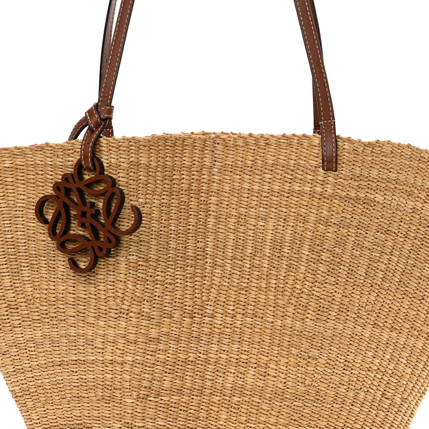 Raffia Calfskin Shell Basket Tote Natural Pecan