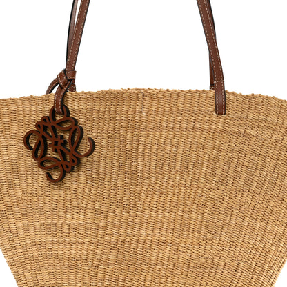 Loewe Raffia Calfskin Shell Basket Tote Natural Pecan 8 of 11