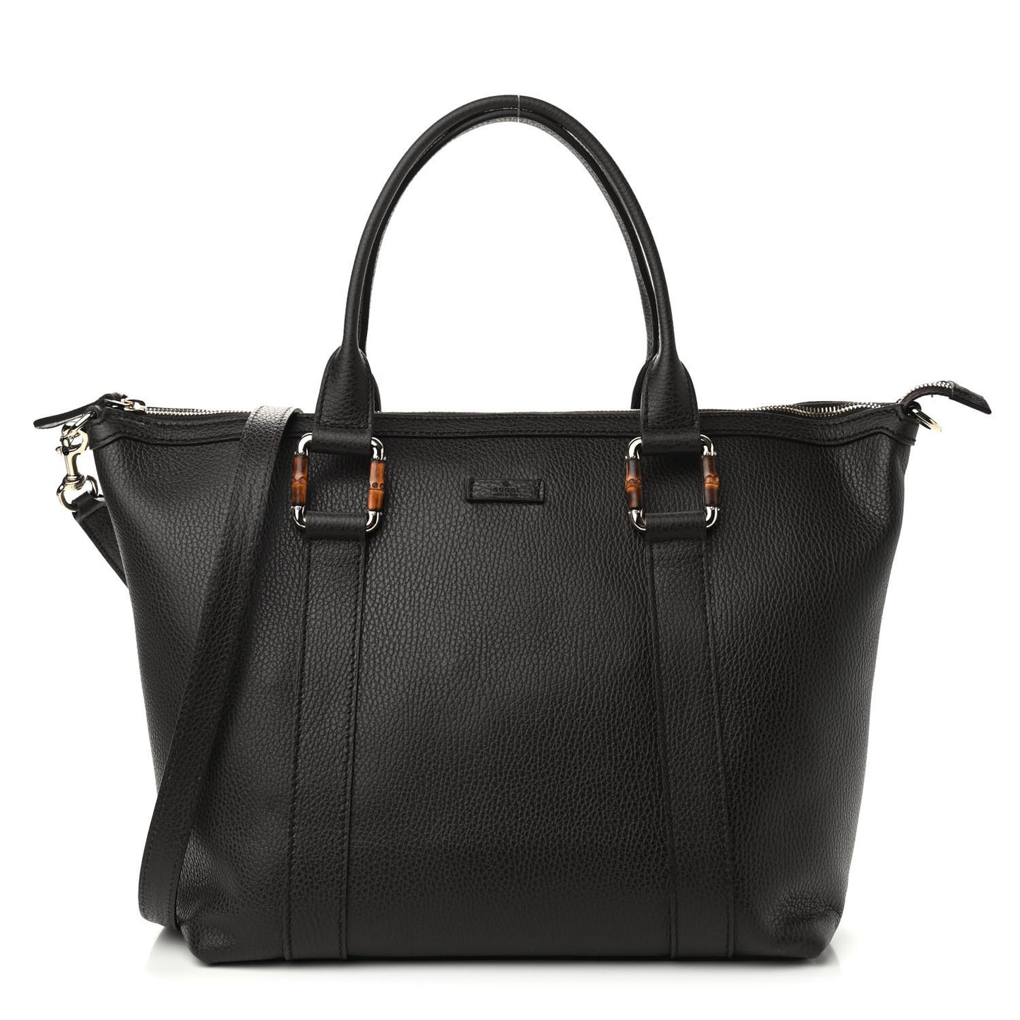 Calfskin Bamboo Top Handle Tote Dark Brown