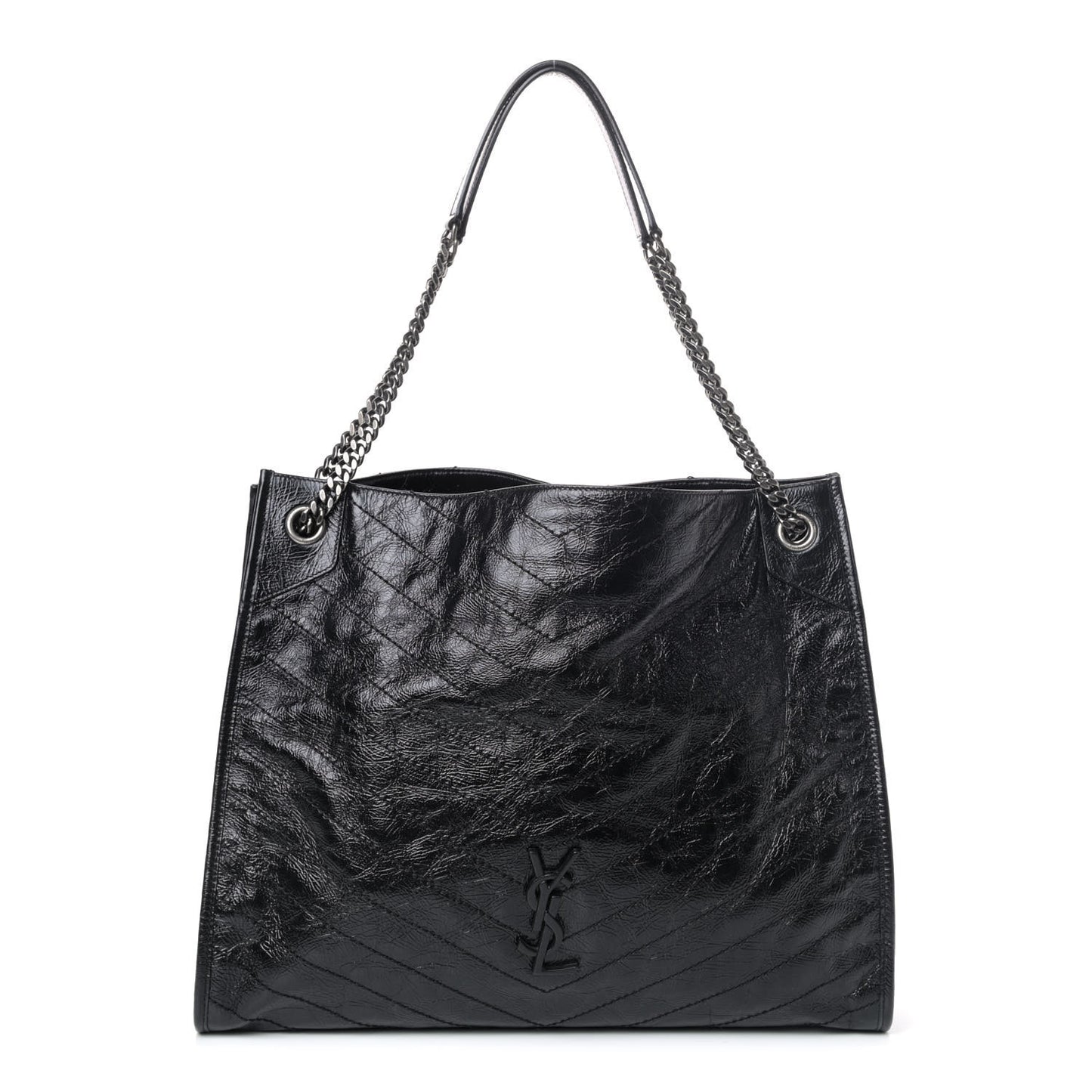 Crinkled Calfskin Matelasse Monogram Niki Shoulder Bag Black