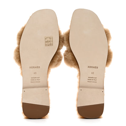 Hermes Woolskin Oran Sandals 40 Beige Argile 5 of 8