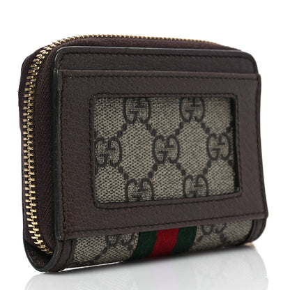 Gucci GG Supreme Monogram Textured Dollar Calfskin Web Ophidia Zip Around Card Case Wallet Beige Ebony New Acero 3 of 7