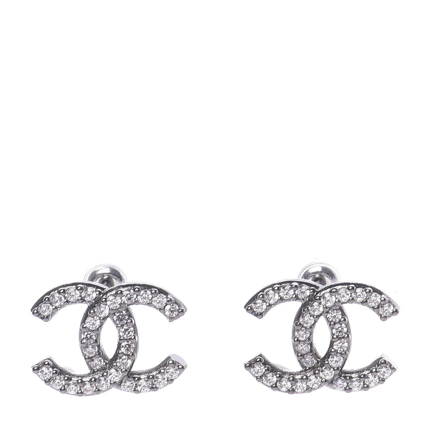 Chanel Crystal Darling Bows CC Earrings Silver 1 of 5