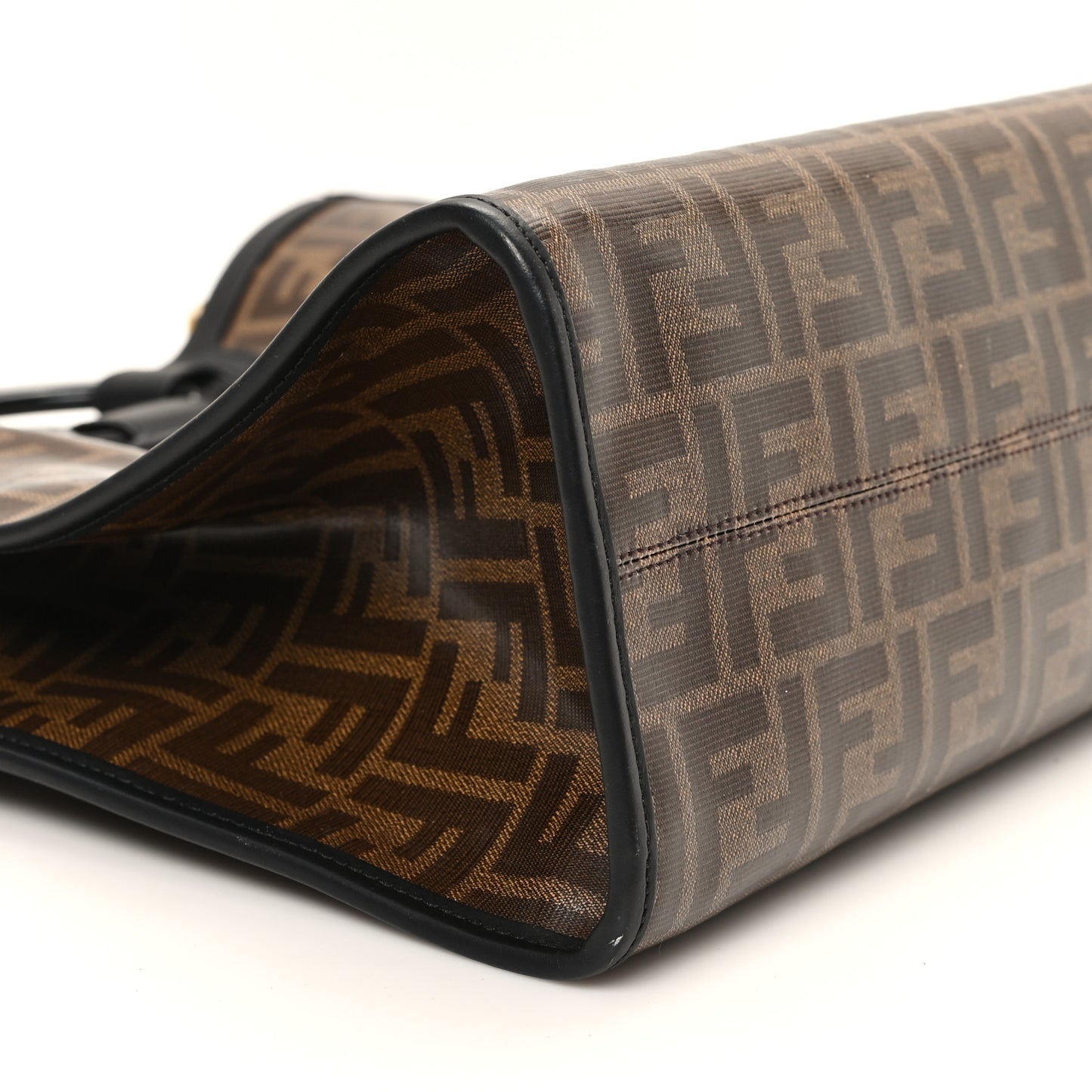 Glazed Fabric Vitello Century Plexiglass FF 1974 Stamp Patch Medium Runaway Shopper Tote Mogano Panna Black