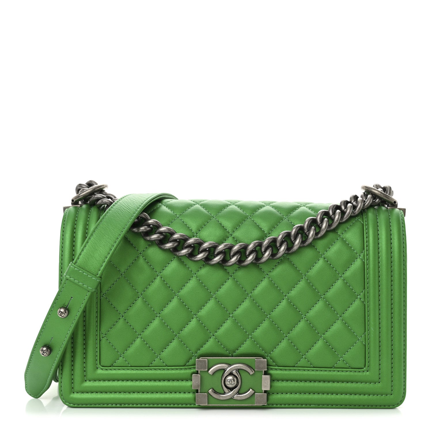 Chanel Metallic Calfskin Quilted Medium Boy Flap Green 1 of 10