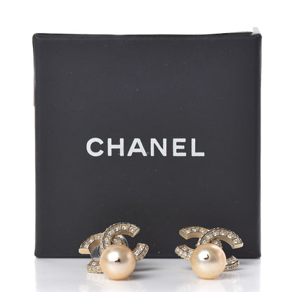Chanel Crystal Pearl CC Drop Earrings Gold 5 of 5