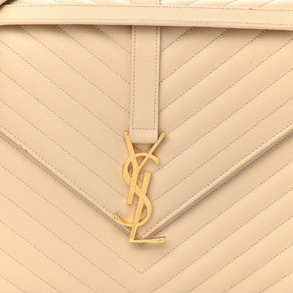 Saint Laurent Grain De Poudre Matelasse Chevron Large Monogram Satchel Nude Powder 8 of 15