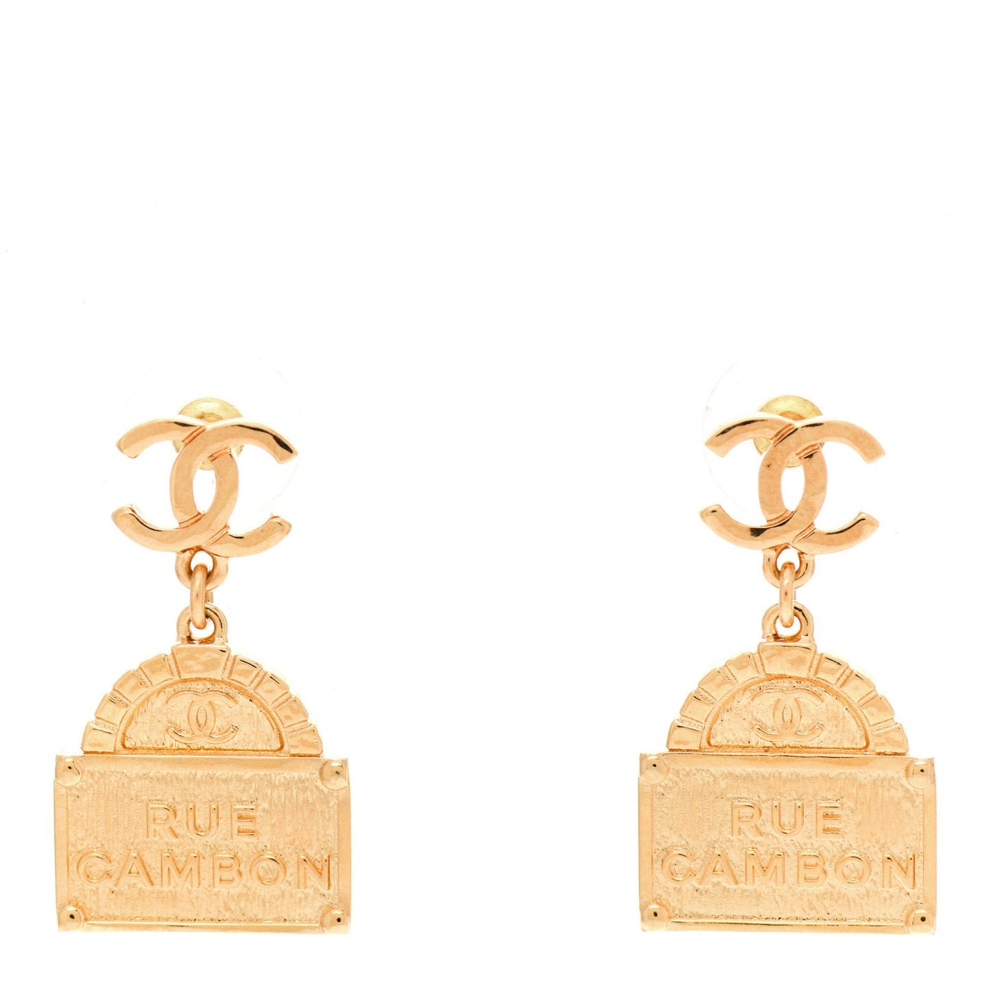 Metal CC Rue Cambon Drop Earrings Gold