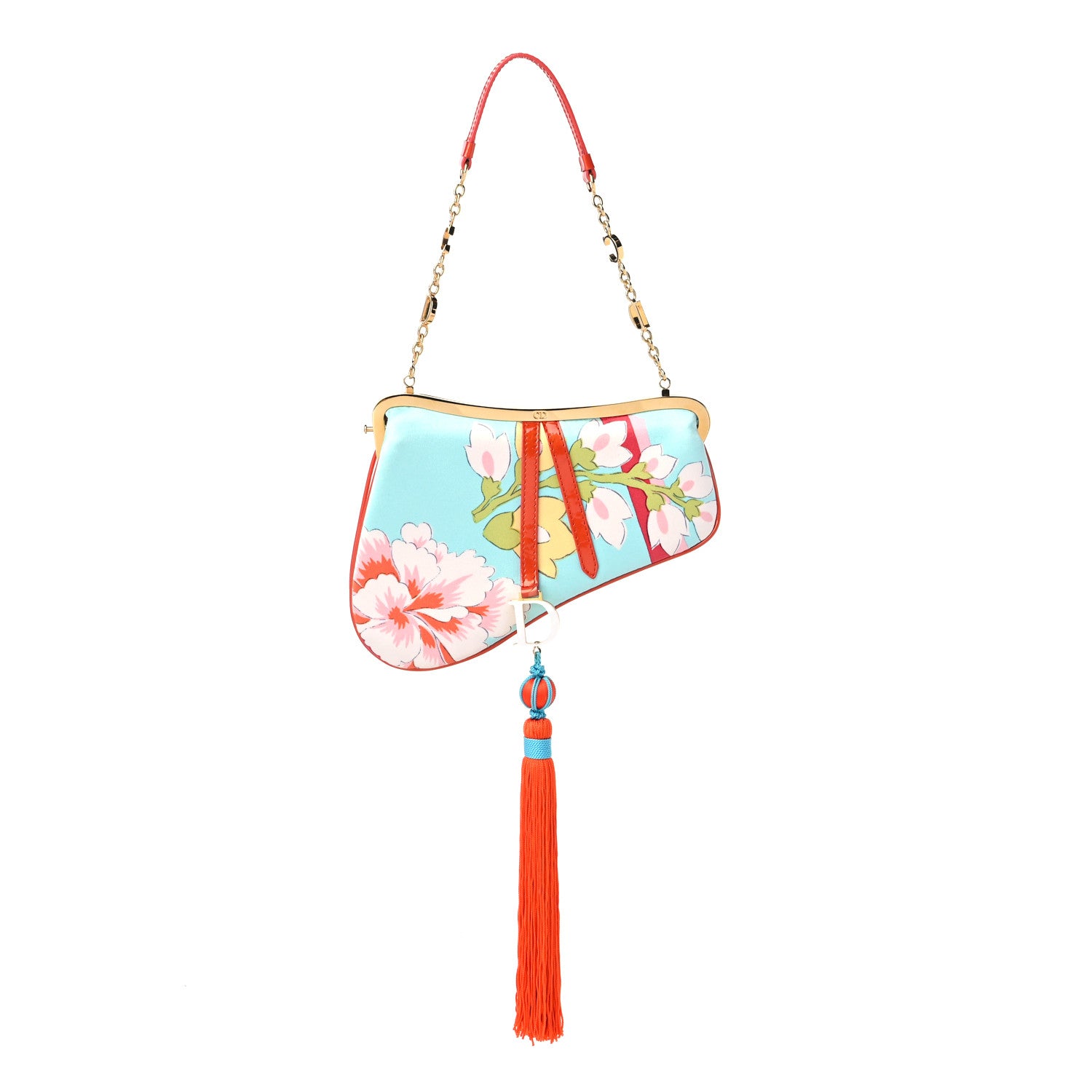 Christian Dior Satin Blossom Printed Tassel Mini Frame Saddle Blossom 1 of 12