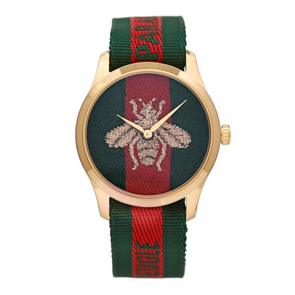 Gucci Stainless Steel Nylon 38mm Le Marche Des Merveilles Bee Quartz Watch Green 1 of 4