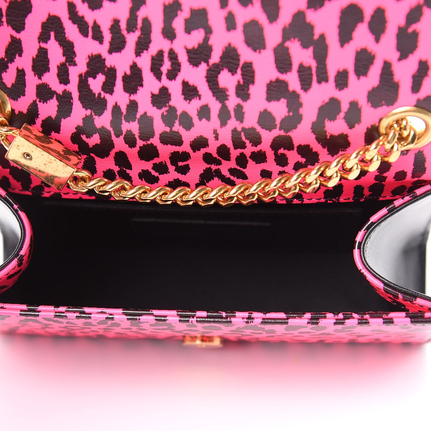 Calfskin Leopard Small Monogram Kate Satchel Pink Black